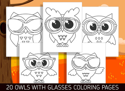 20 Adorable Owl with Glasses Coloring Pages for Preschool and Kindergarten Kids, PDF File, Instant Download