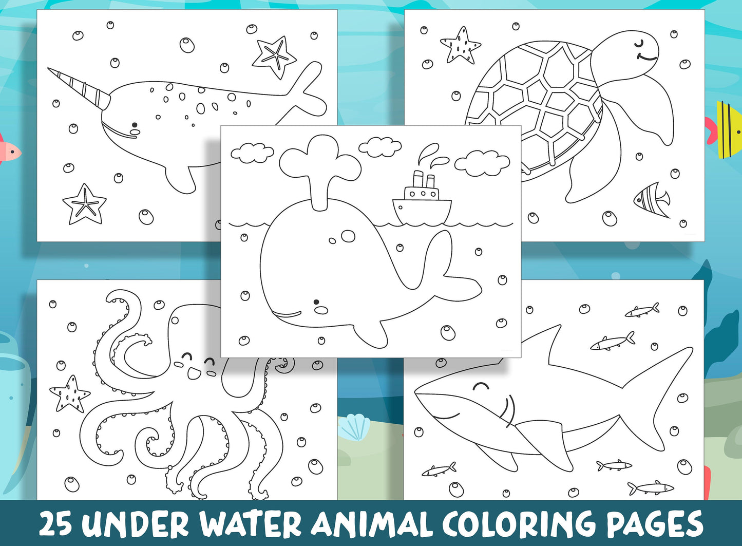 25 Fun and Engaging Underwater Animal Coloring Pages for Preschool and Kindergarten, PDF File, Instant Download