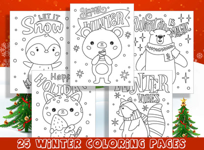 Cozy Winter and Festive Christmas Coloring Book: 25 Pages of Holiday Joy, PDF File, Instant Download
