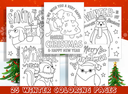 Cozy Winter and Festive Christmas Coloring Book: 25 Pages of Holiday Joy, PDF File, Instant Download