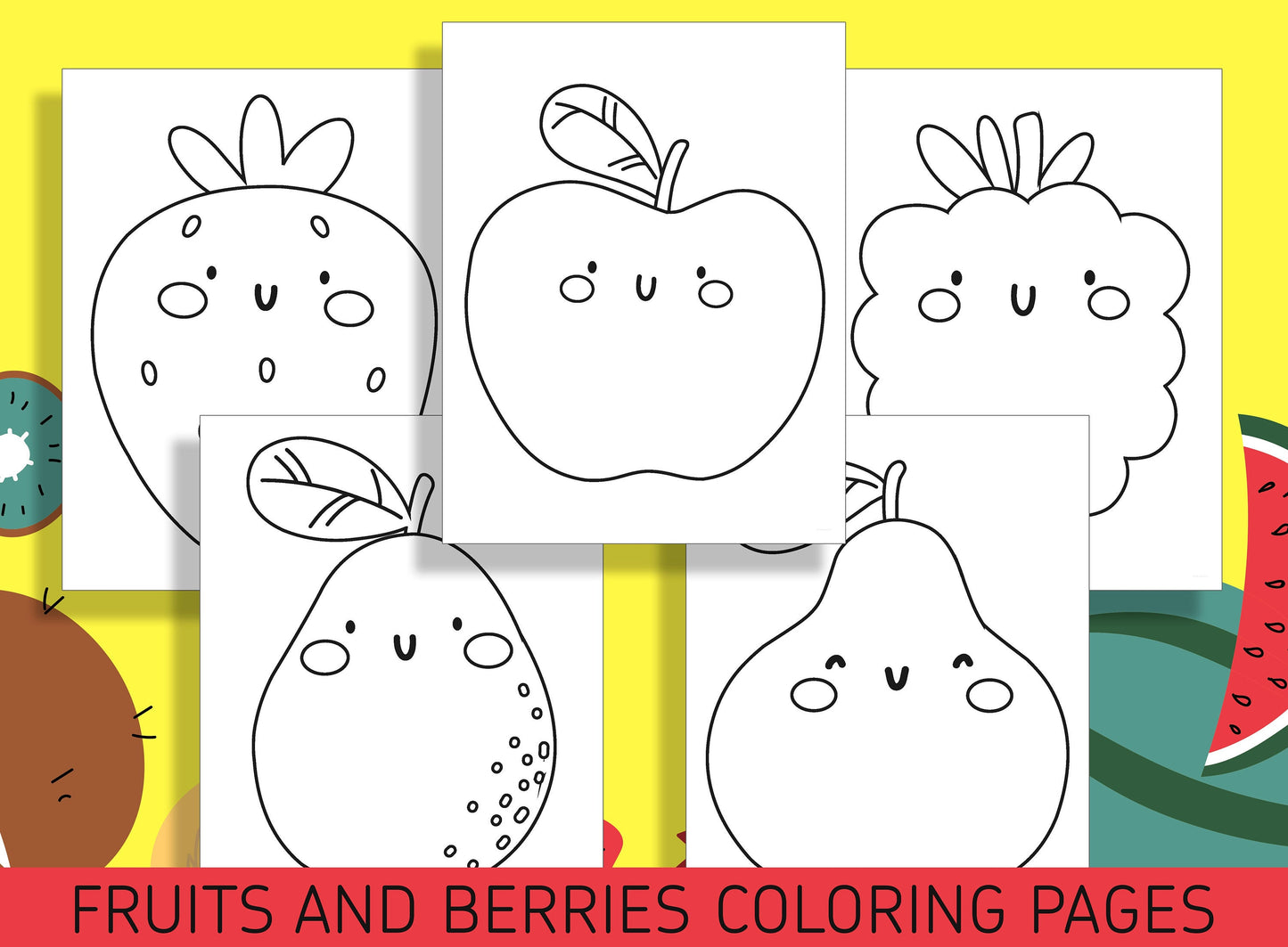 Fun Fruits and Berries Coloring Pages: 25 Printable Sheets for Preschool and Kindergarten Kids, PDF File, Instant Download