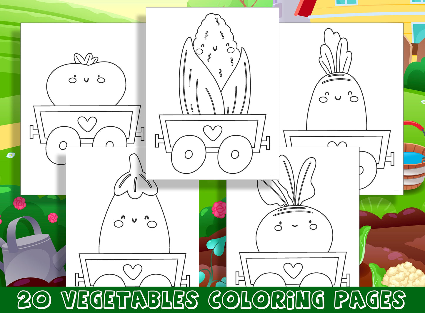 Fun and Educational Vegetable Coloring Pages for Preschool and Kindergarten - 20 Pages of Healthy Fun, PDF File, Instant Download