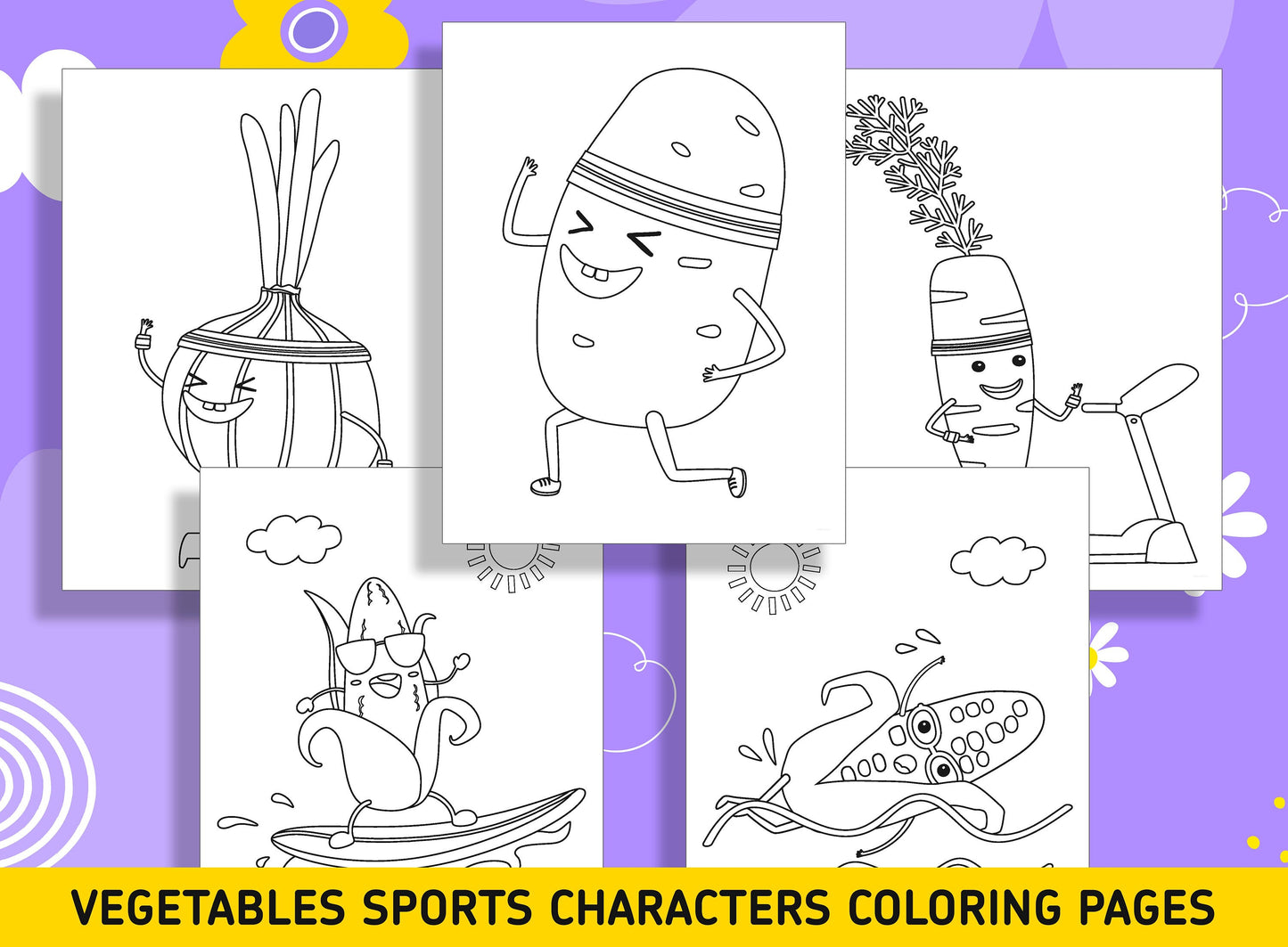 15 Vegetables Sports Characters Coloring Pages, Perfect for Preschool and Kindergarten, PDF File, Instant Download