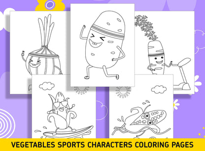 15 Vegetables Sports Characters Coloring Pages, Perfect for Preschool and Kindergarten, PDF File, Instant Download