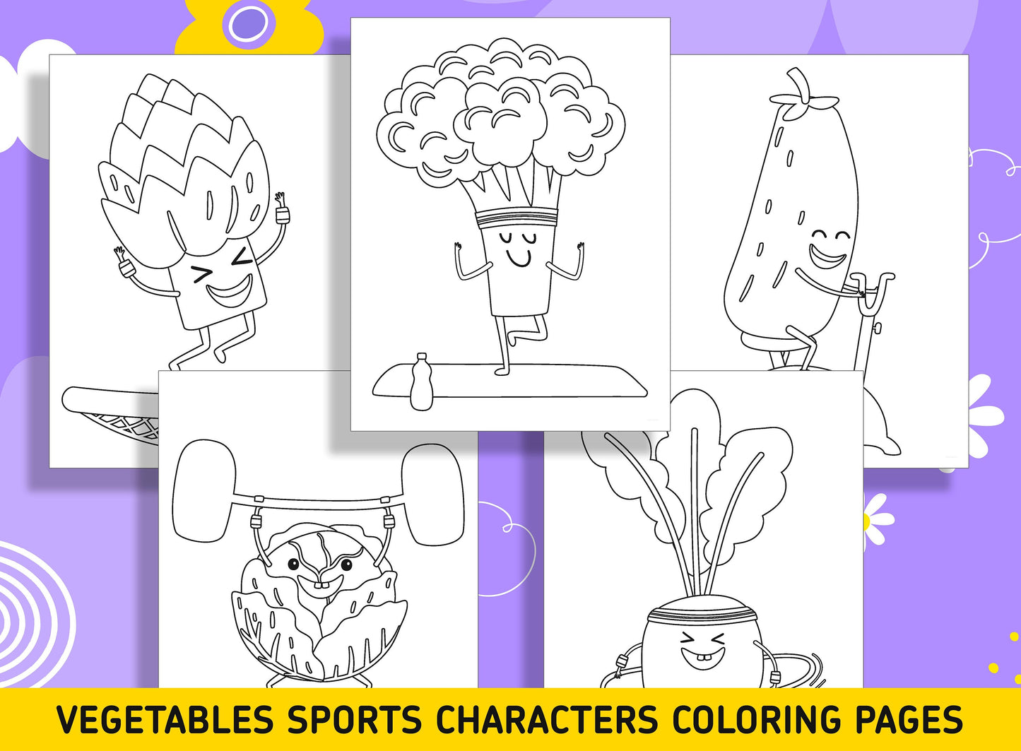 15 Vegetables Sports Characters Coloring Pages, Perfect for Preschool and Kindergarten, PDF File, Instant Download