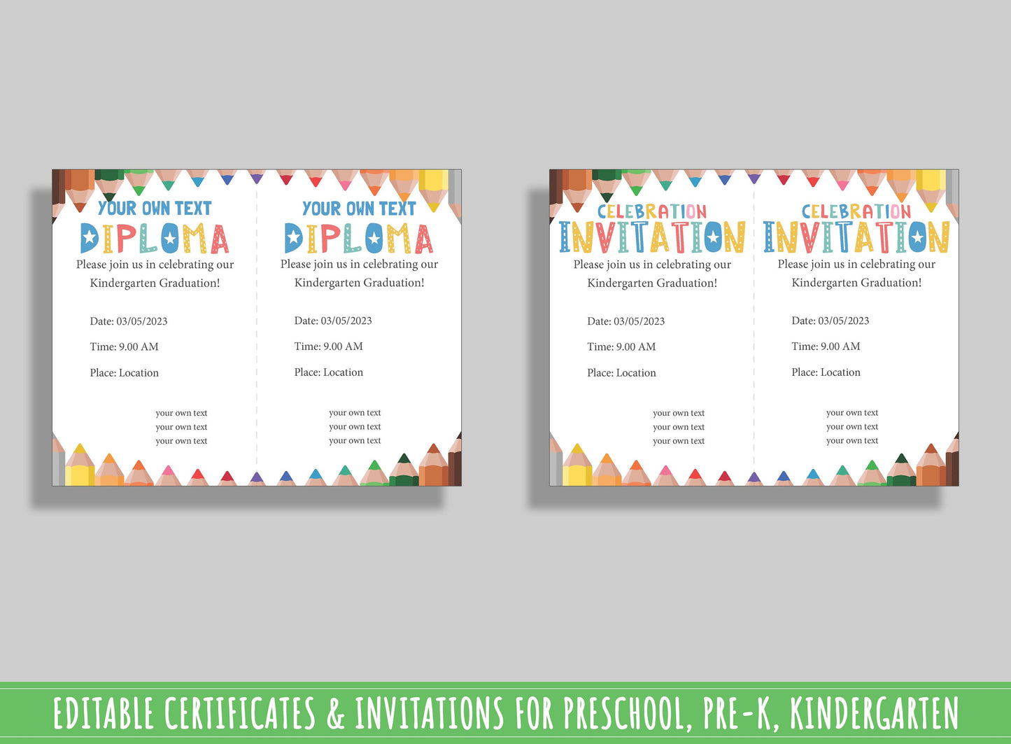 Customizable Children's Diploma, Certificate, and Invitation Set: 37 Pages of Adorable Designs, PDF File, Instant Download