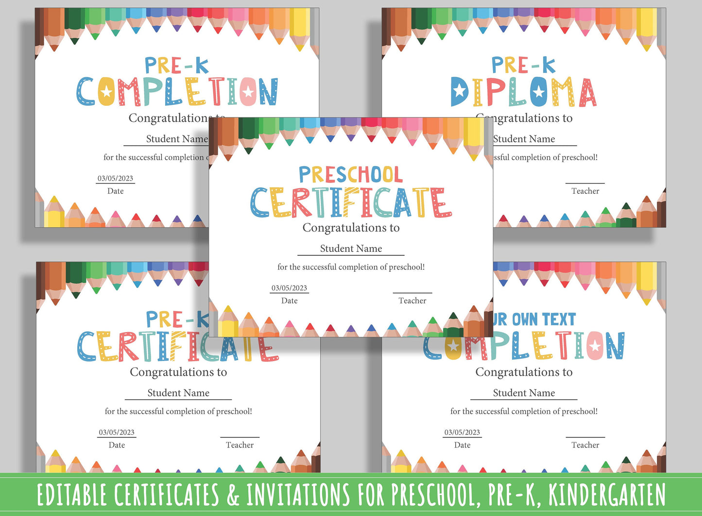 Customizable Children's Diploma, Certificate, and Invitation Set: 37 Pages of Adorable Designs, PDF File, Instant Download