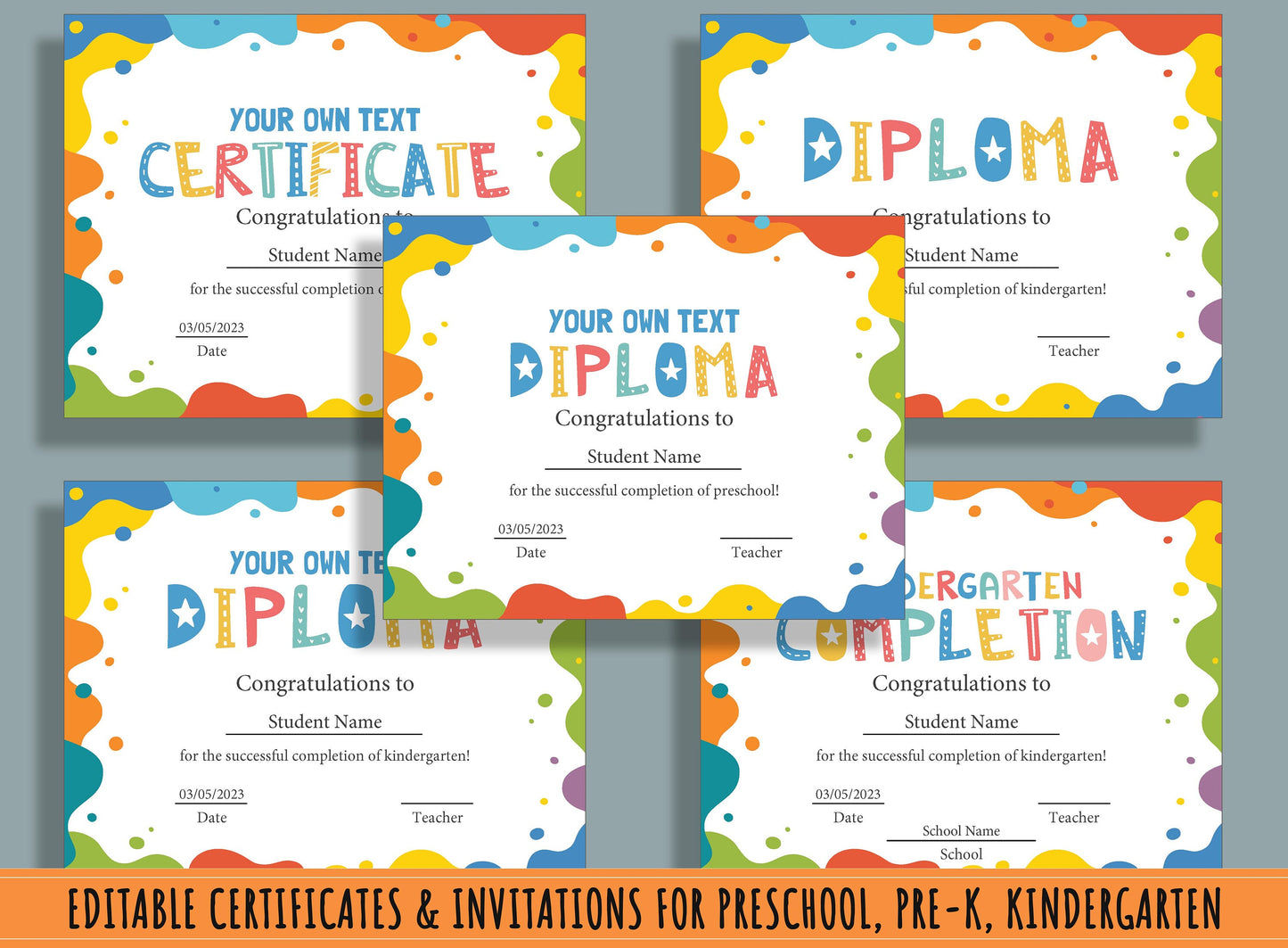 First Steps to Success: Kindergarten & Preschool Diploma, Certificate, Invitation, 37 Editable Pages, PDF File, Instant Download