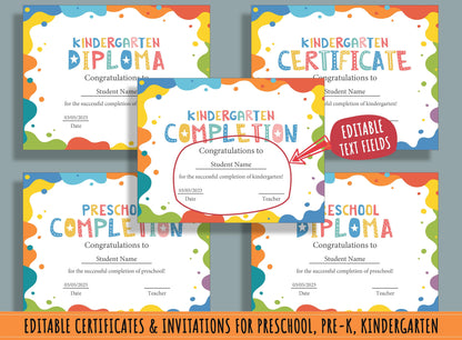 First Steps to Success: Kindergarten & Preschool Diploma, Certificate, Invitation, 37 Editable Pages, PDF File, Instant Download