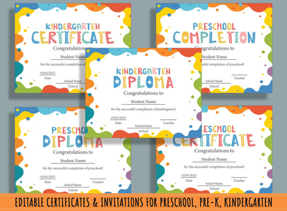 First Steps to Success: Kindergarten & Preschool Diploma, Certificate, Invitation, 37 Editable Pages, PDF File, Instant Download