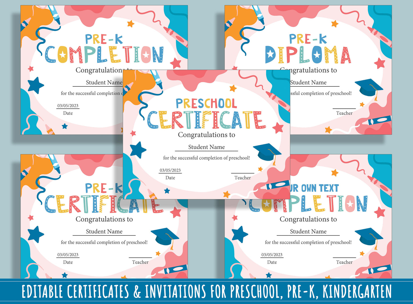 Editable Diplomas, Certificates, and Invitations for Children: 37 Pages of Customizable Designs, PDF File, Instant Download