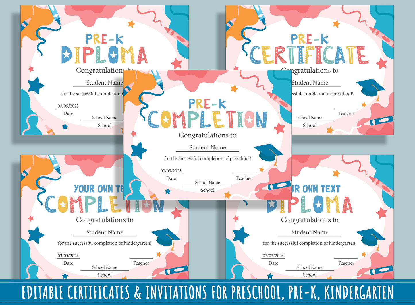 Editable Diplomas, Certificates, and Invitations for Children: 37 Pages of Customizable Designs, PDF File, Instant Download