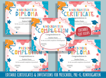 Editable Diplomas, Certificates, and Invitations for Children: 37 Pages of Customizable Designs, PDF File, Instant Download