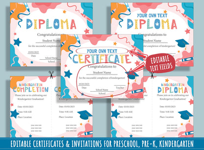 Editable Diplomas, Certificates, and Invitations for Children: 37 Pages of Customizable Designs, PDF File, Instant Download