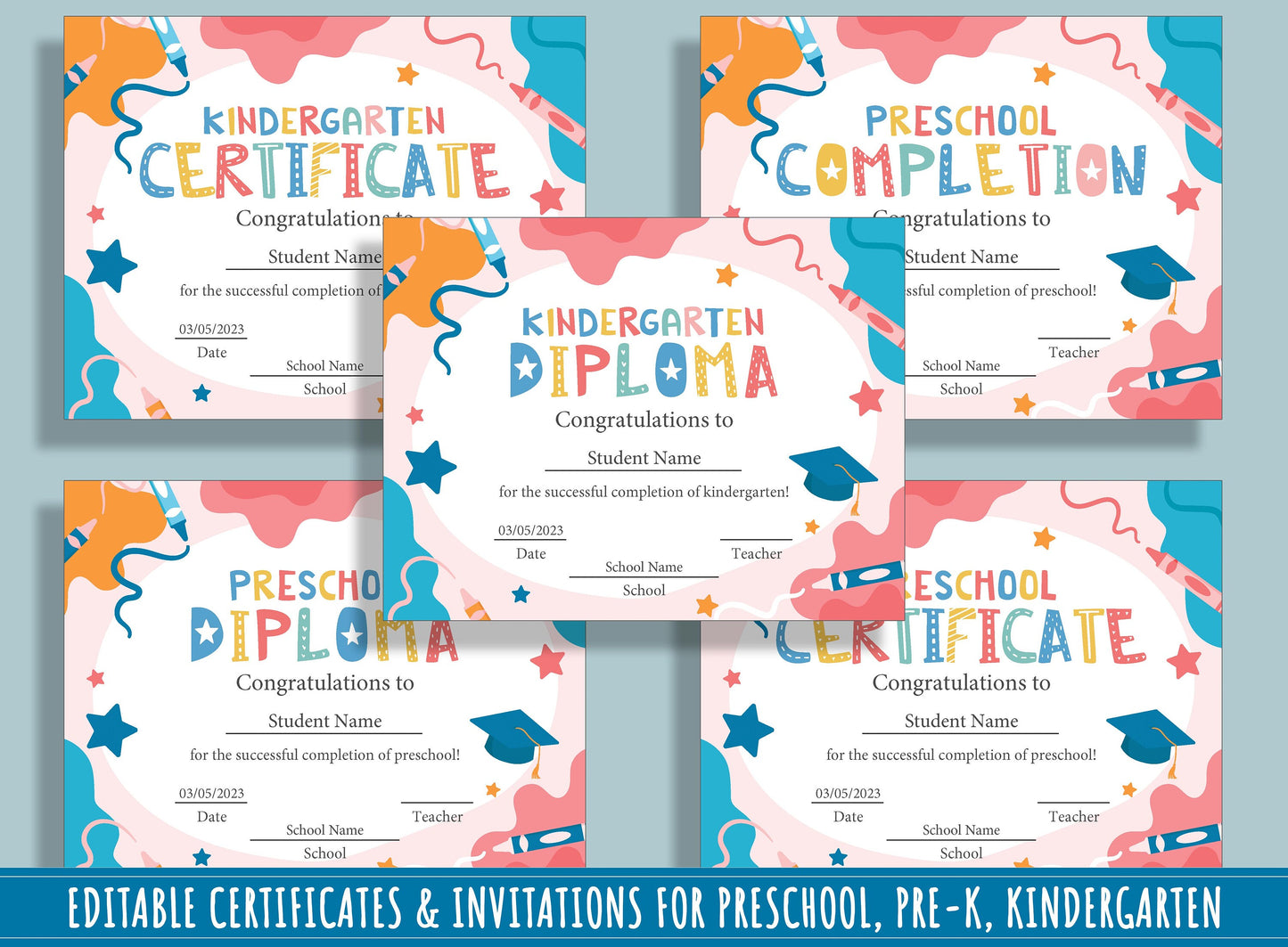 Editable Diplomas, Certificates, and Invitations for Children: 37 Pages of Customizable Designs, PDF File, Instant Download