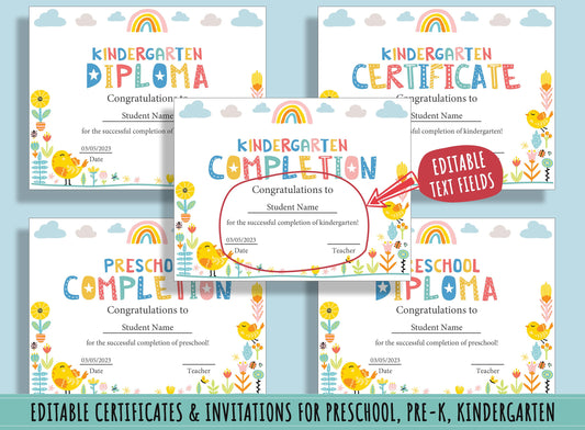 Diplomas, Certificates and Graduation Invitations for Preschool, Pre-K, Kindergarten: A Comprehensive Collection, 37 Pages, Instant Download