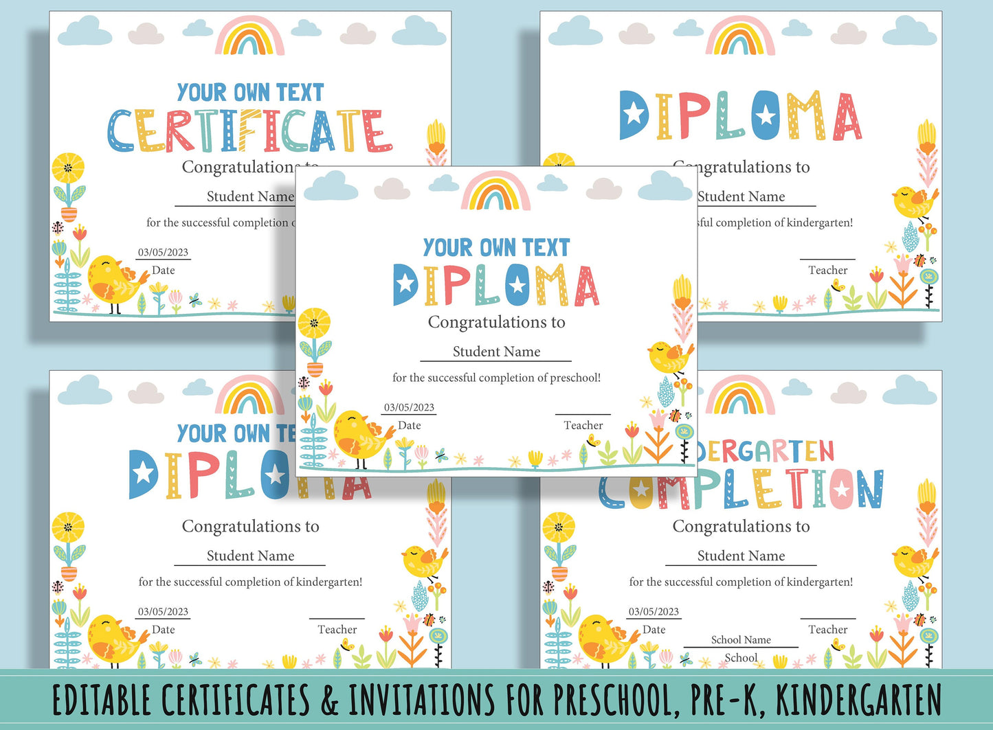 Diplomas, Certificates and Graduation Invitations for Preschool, Pre-K, Kindergarten: A Comprehensive Collection, 37 Pages, Instant Download