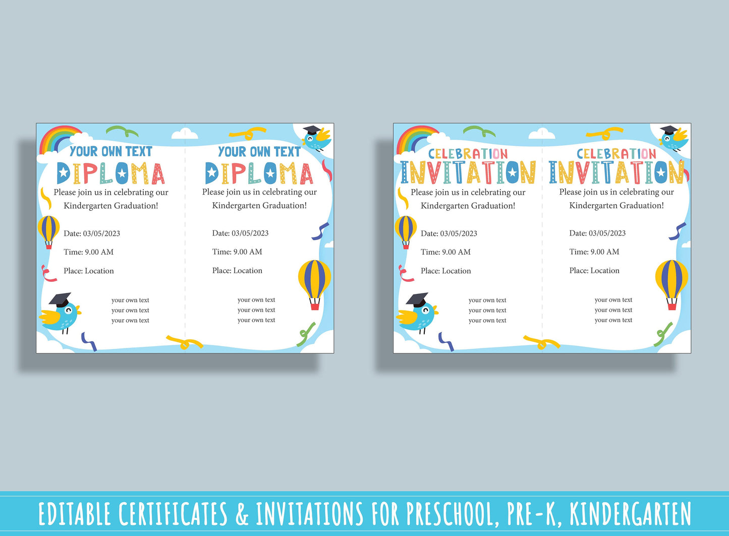 Editable Little Graduates: Preschool and Kindergarten Diplomas, Certificates, and Invitations, 37 Pages, PDF File, Instant Download