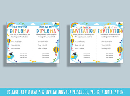 Editable Little Graduates: Preschool and Kindergarten Diplomas, Certificates, and Invitations, 37 Pages, PDF File, Instant Download