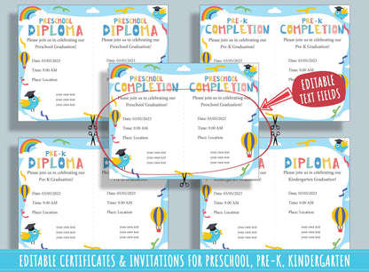 Editable Little Graduates: Preschool and Kindergarten Diplomas, Certificates, and Invitations, 37 Pages, PDF File, Instant Download