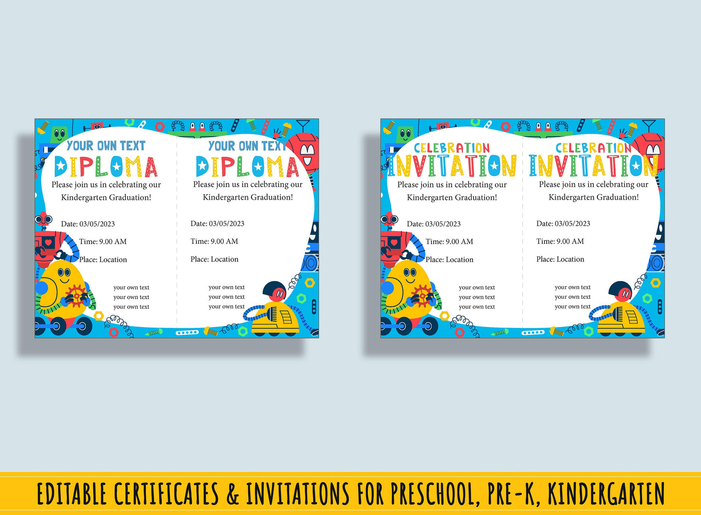 Little Learner's Diploma, Certificate, Invitation Collection: 37 Editable Pages for Preschool & Kindergarten Graduation, Instant Download