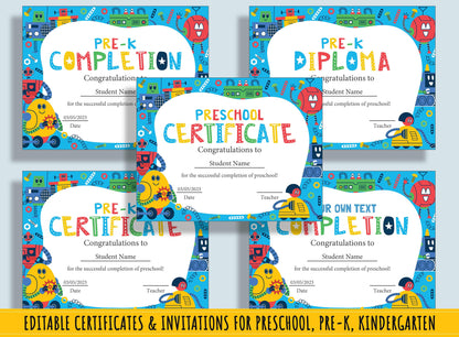 Little Learner's Diploma, Certificate, Invitation Collection: 37 Editable Pages for Preschool & Kindergarten Graduation, Instant Download