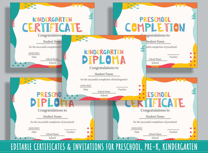 Diploma Certificate for Preschool and Elementary School Kids, 37 Editable Pages for Celebrations and Events, PDF File, Instant Download