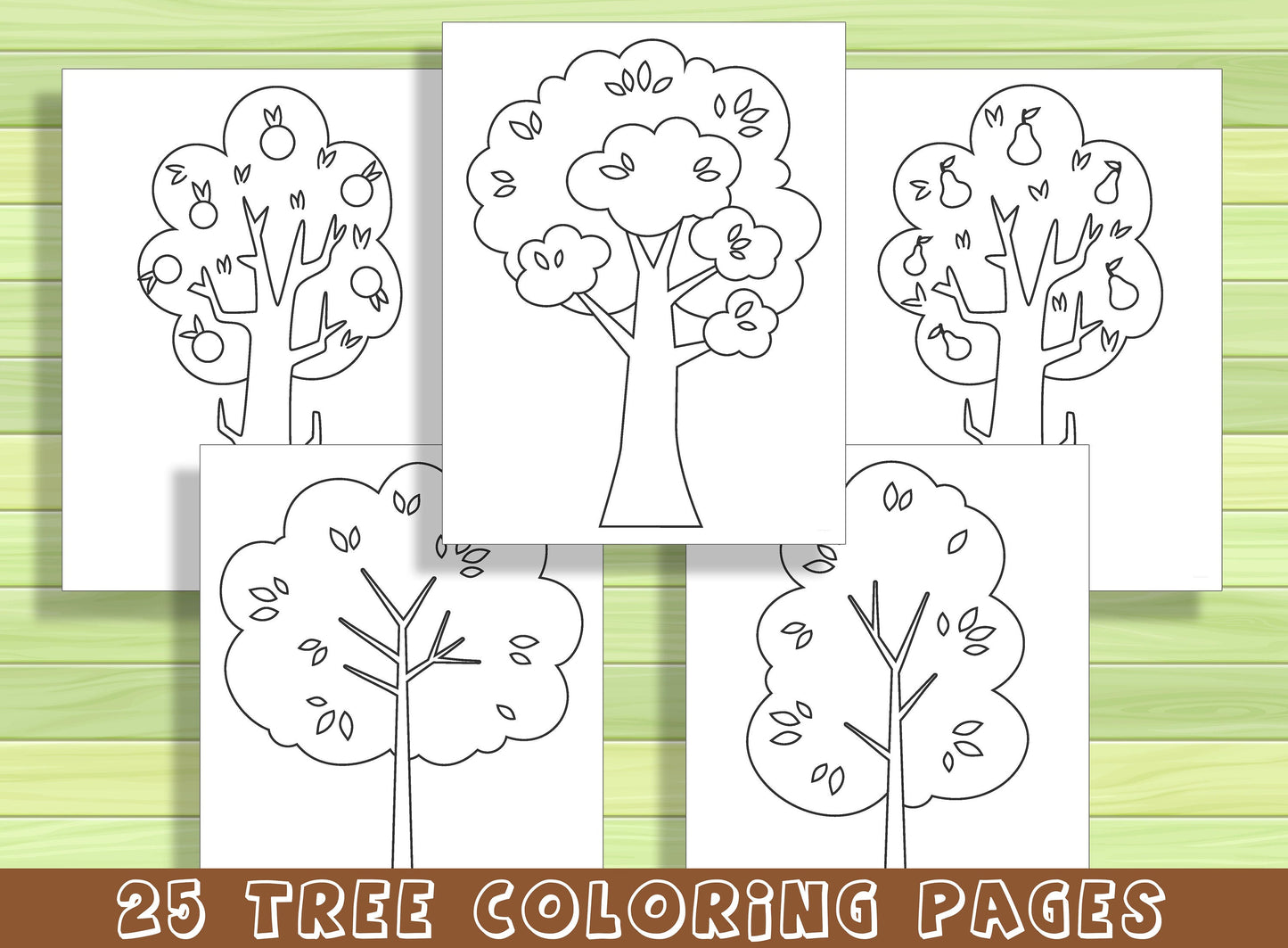 25 Beautiful Tree Coloring Pages for Preschool and Kindergarten, PDF File, Instant Download