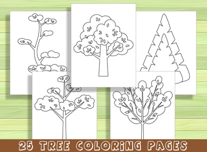 25 Beautiful Tree Coloring Pages for Preschool and Kindergarten, PDF File, Instant Download