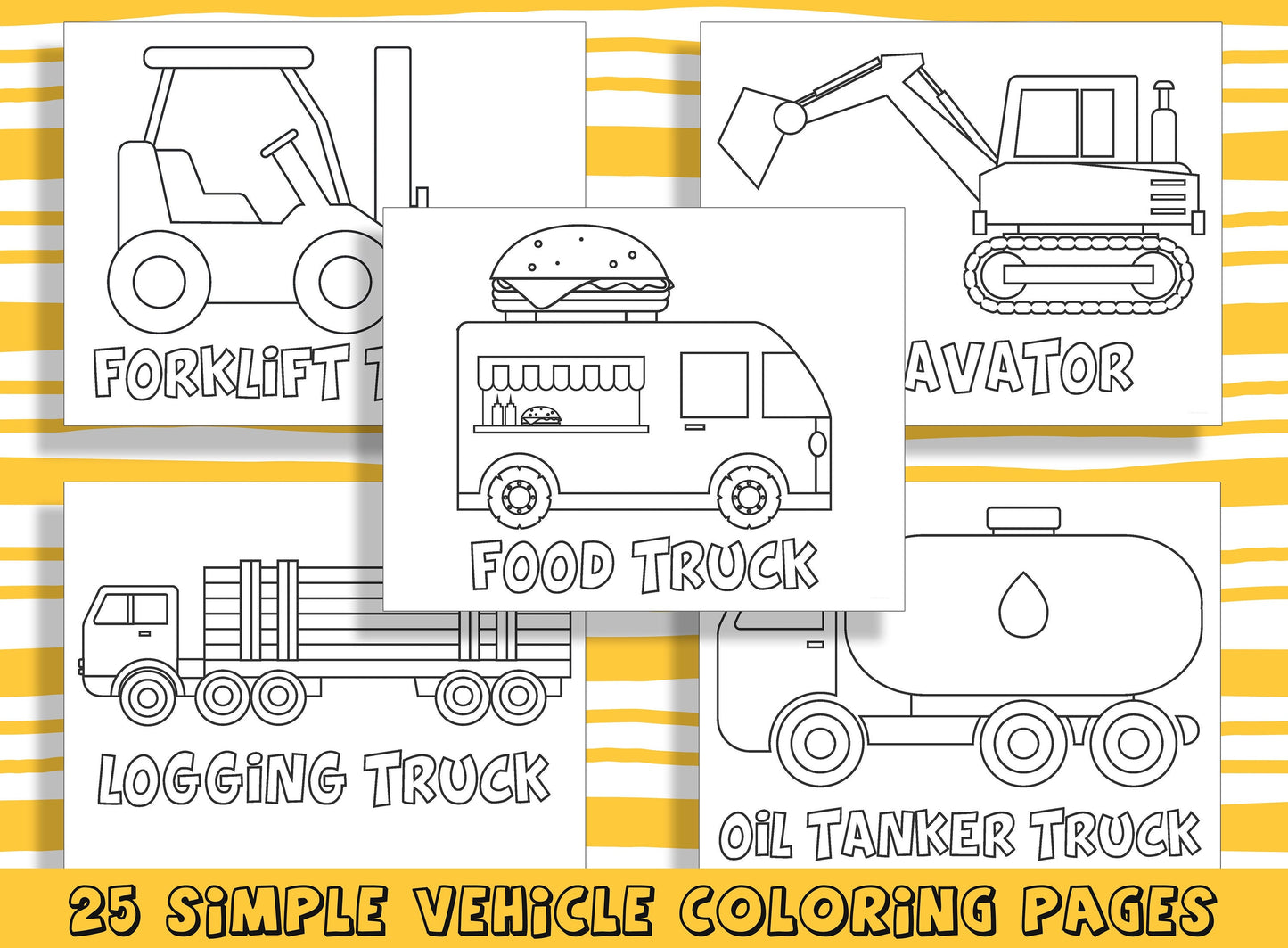 25 Fun and Easy Vehicles Coloring Pages for Preschool and Kindergarten, PDF File, Instant Download