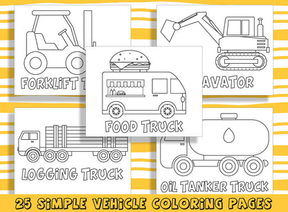 25 Fun and Easy Vehicles Coloring Pages for Preschool and Kindergarten, PDF File, Instant Download