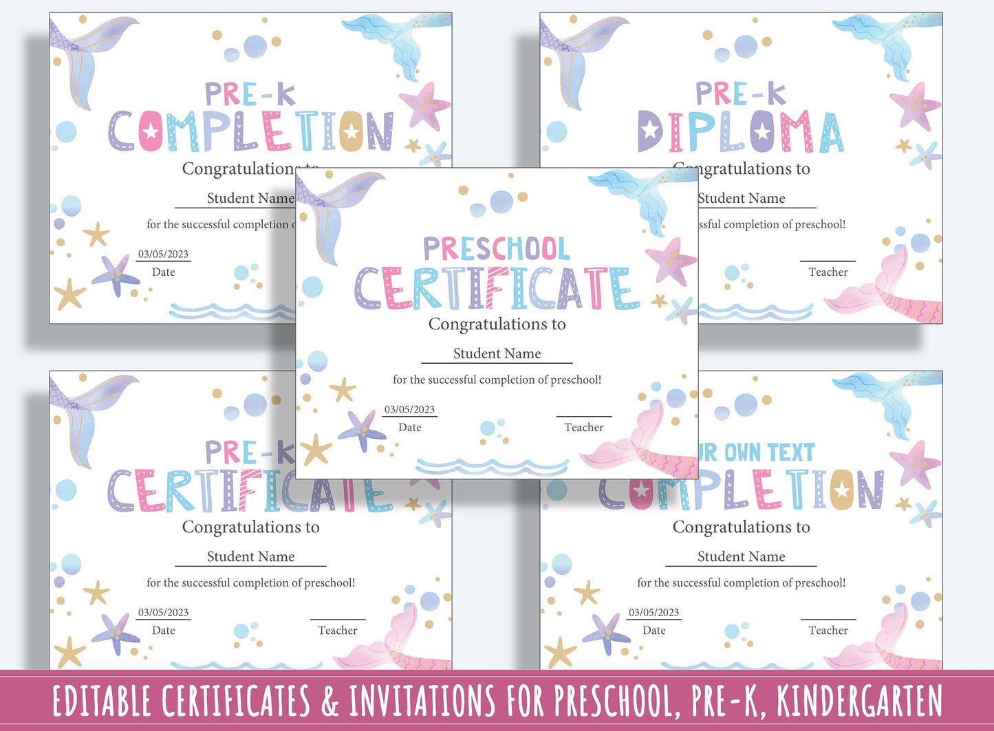 Editable Diplomas, Certificates, Invitations for PreK, K, 1st, and 2nd Grades: 37 Pages of Customizable Designs, PDF File, Instant Download