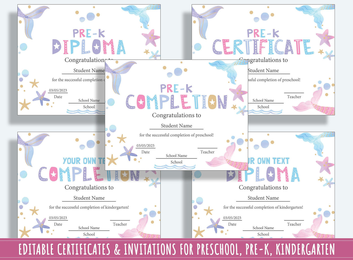 Editable Diplomas, Certificates, Invitations for PreK, K, 1st, and 2nd Grades: 37 Pages of Customizable Designs, PDF File, Instant Download