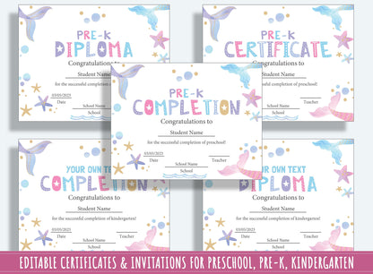 Editable Diplomas, Certificates, Invitations for PreK, K, 1st, and 2nd Grades: 37 Pages of Customizable Designs, PDF File, Instant Download