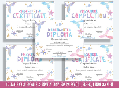 Editable Diplomas, Certificates, Invitations for PreK, K, 1st, and 2nd Grades: 37 Pages of Customizable Designs, PDF File, Instant Download