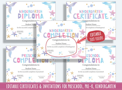 Editable Diplomas, Certificates, Invitations for PreK, K, 1st, and 2nd Grades: 37 Pages of Customizable Designs, PDF File, Instant Download