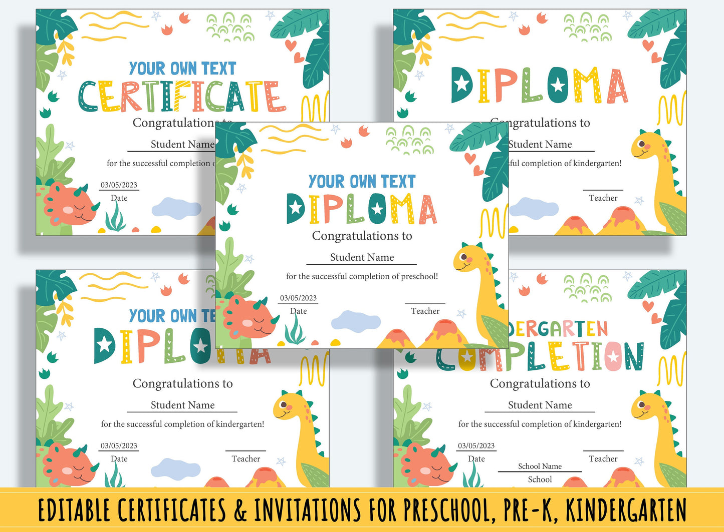 37 Pages of Editable Diplomas, Certificates, and Invitations for Preschool and Kindergarten: Customize Your Own Designs, Instant Download