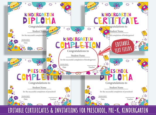 Customizable Science Diplomas, Certificates, and Invitations for Preschool and Kindergarten Graduations, 37 Pages, PDF File Instant Download