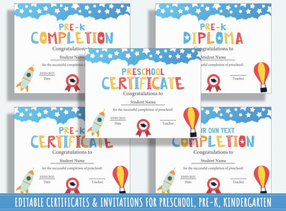 Editable Kindergarten Diploma, Completion Certificates, 37 Pages, PDF File, Instant Download