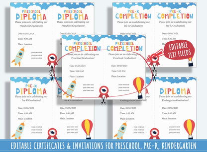 Editable Kindergarten Diploma, Completion Certificates, 37 Pages, PDF File, Instant Download