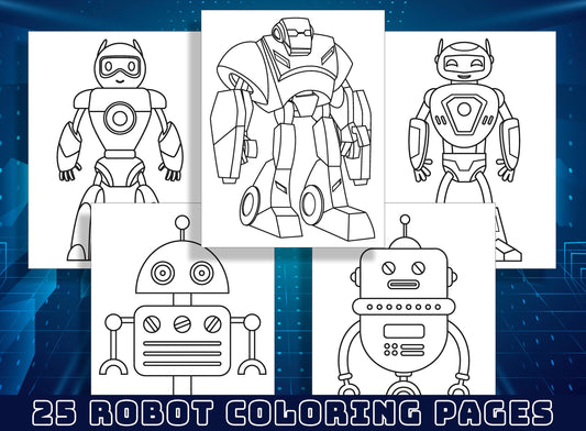 25 Fun Robot Coloring Pages for Preschool and Kindergarten Kids, PDF File, Instant Download