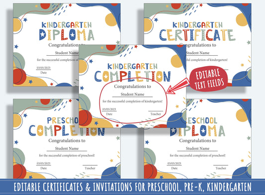 37 Pages of Editable Diploma, Certificate, and Invitation Templates for Kids, Modern Design, PDF File, Instant Download