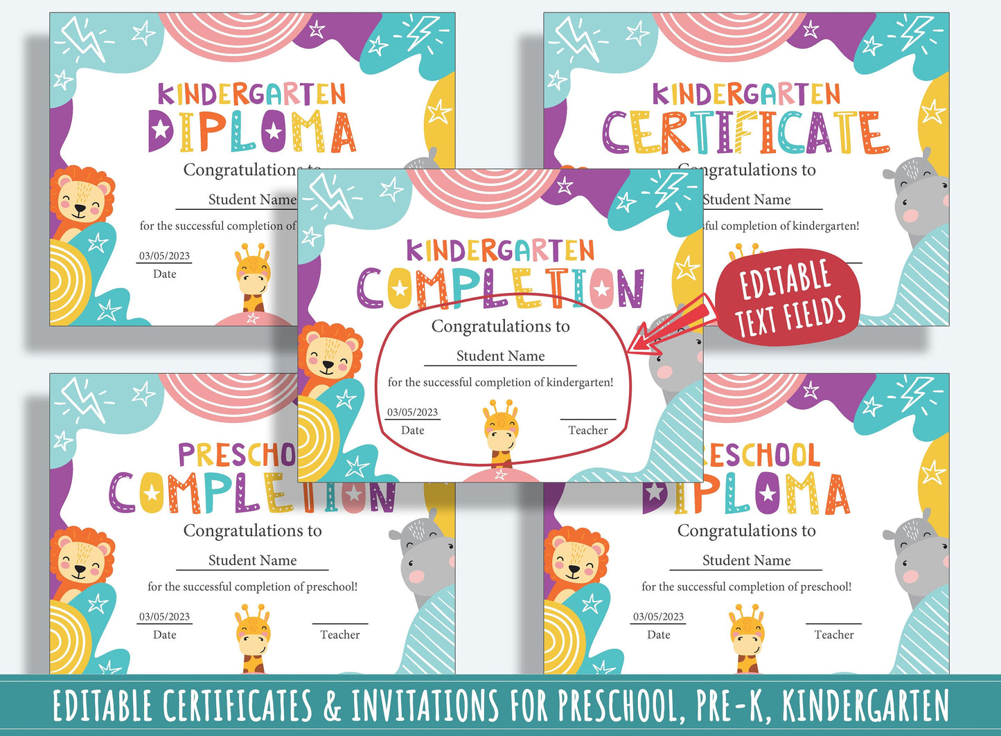 Creative Achievements: 37 Pages of Editable Diplomas, Certificates, and Invitations for PreK and K, PDF File, Instant Download