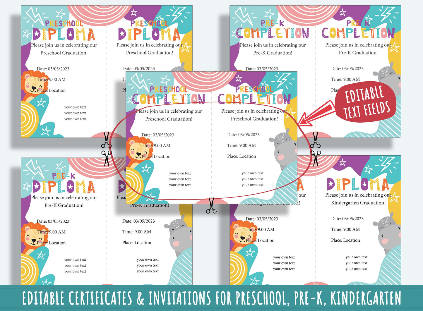 Creative Achievements: 37 Pages of Editable Diplomas, Certificates, and Invitations for PreK and K, PDF File, Instant Download