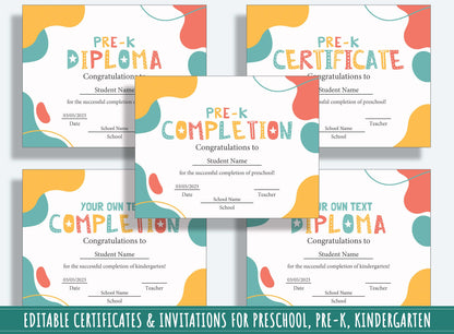 37 Pages of Abstract-themed Diplomas, Certificates, and Invitations for Preschool and Kindergarten, PDF File, Instant Download