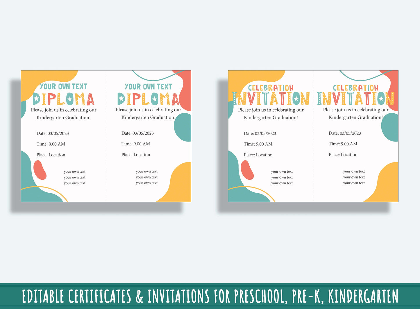 37 Pages of Abstract-themed Diplomas, Certificates, and Invitations for Preschool and Kindergarten, PDF File, Instant Download