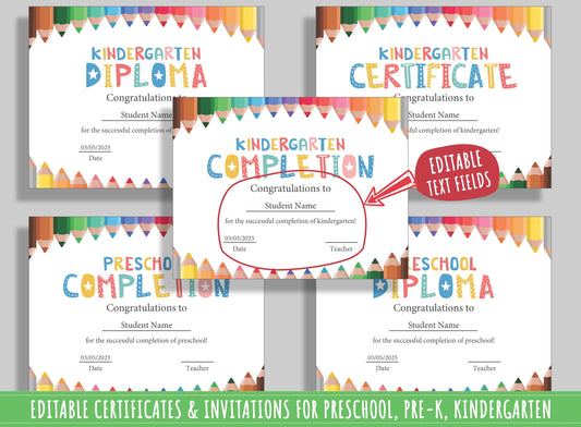 Customizable Children's Diploma, Certificate, and Invitation Set: 37 Pages of Adorable Designs, PDF File, Instant Download