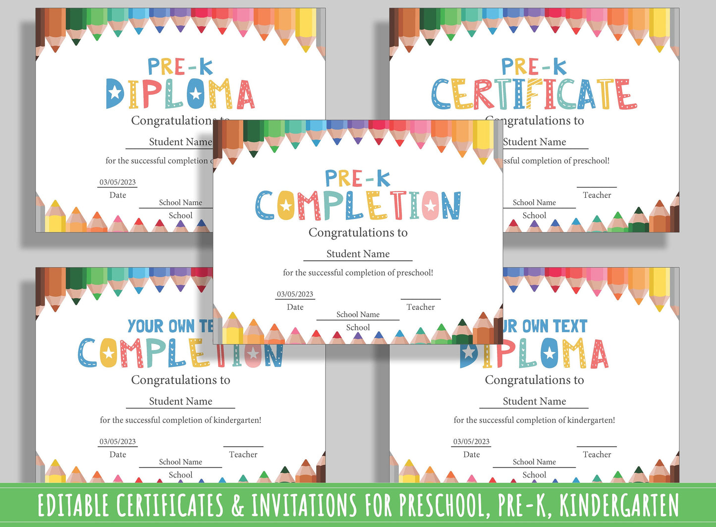 Customizable Children's Diploma, Certificate, and Invitation Set: 37 Pages of Adorable Designs, PDF File, Instant Download