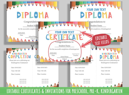 Customizable Children's Diploma, Certificate, and Invitation Set: 37 Pages of Adorable Designs, PDF File, Instant Download