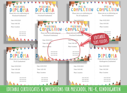 Customizable Children's Diploma, Certificate, and Invitation Set: 37 Pages of Adorable Designs, PDF File, Instant Download